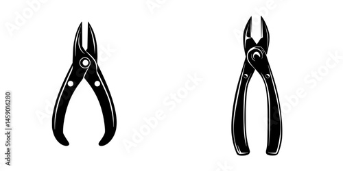 Flat black icon of two types of pliers displayed side by side, showcasing their unique designs and functions