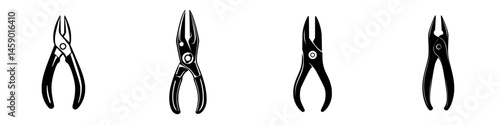 Flat black icons representing various types of pliers commonly used in workshops and home repair tasks