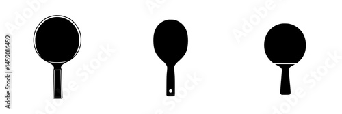 Flat black icons representing various styles of paddles or racquets commonly used in sports or games