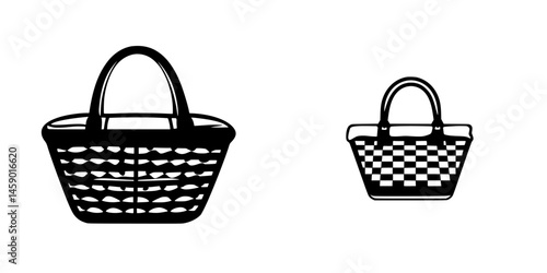 Stylized flat black basket icons showcasing different designs for versatile usage in various projects