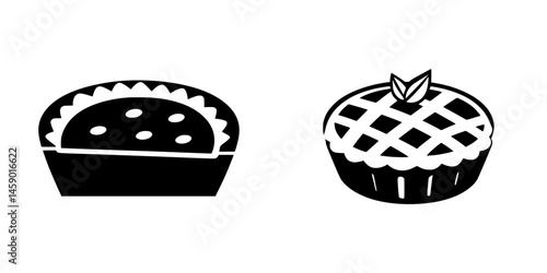 Decorative flat black icons of pie designs showcasing a traditional and modern approach to desserts