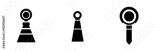 Various flat black icons of markers or signs representing different configurations and designs suitable for a variety of applications