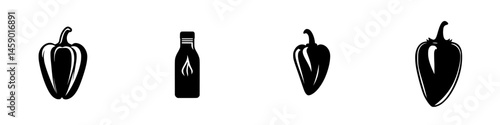Black icon set featuring bell peppers and a milk bottle suitable for food-related designs