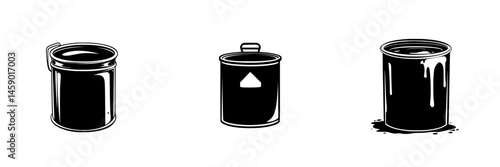 Flat black icon collection of various canister shapes in simple design for graphic use and creative projects