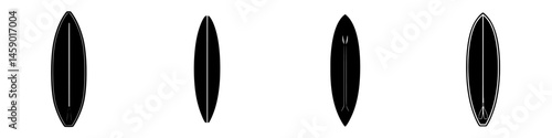Stylized flat black surfboard icon suitable for various design applications