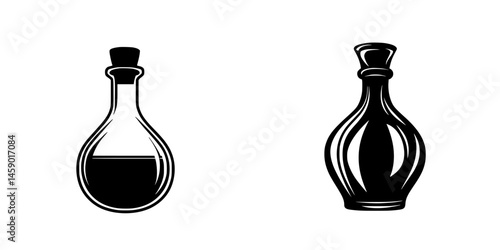 Black icons of two different laboratory flasks showcasing distinct shapes suitable for scientific use