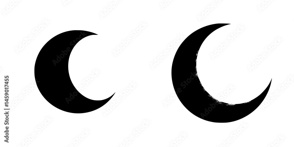 Obraz premium Black crescent moon icons depicting different styles for design use in modern art and graphic projects