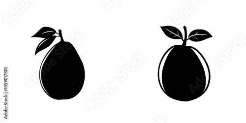 Black icons representing a fruit and a vegetable with leaves, suitable for digital design and illustrations