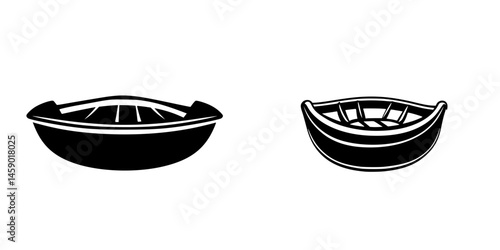 Stylized flat black icon of two distinct boat designs showcasing simplicity and elegance in maritime themes
