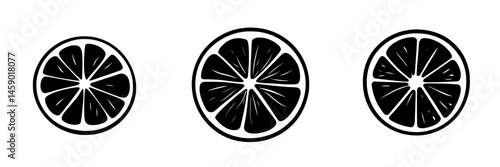 Vector illustration of flat black lime slices in different orientations for design use