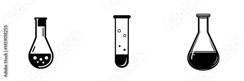 Icon set featuring laboratory glassware including flasks and test tubes arranged in a minimalist design
