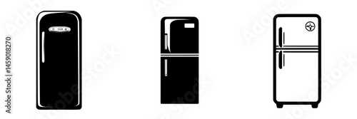 Black refrigerator icons showcasing different designs and styles for modern kitchen concepts