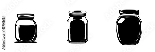 Black icon set of jars depicting various designs in a minimalist style suitable for graphic use or decoration purposes