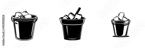 Various flat black icons of ice buckets showcasing different styles and designs suitable for various settings and occasions
