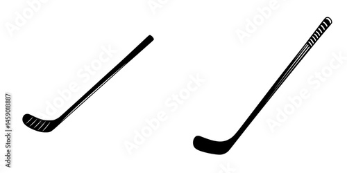 Black hockey stick icons featuring different angles for sports design and branding purposes