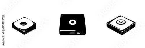 Flat black icons representing various models of compact disc players displayed side by side for comparison