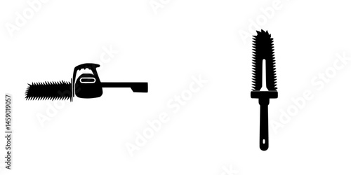 Flat black icons representing a handsaw and a hacksaw for woodworking and construction tasks