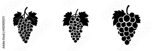 Flat black icons of grape clusters with leaves representing wine fruit
