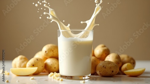Glass of milk with a splash on top