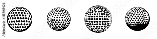 Unique flat black icon featuring multiple spheres with dotted patterns showcasing variation in design and appearance