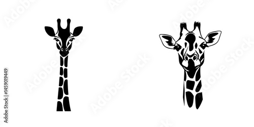 Flat black icon depicting the heads of two stylized giraffes on a plain background