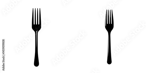 Flat black icons of two forks positioned apart against a simple background for culinary themes