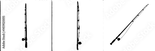 Stylized flat black fishing rod icon suitable for various design applications