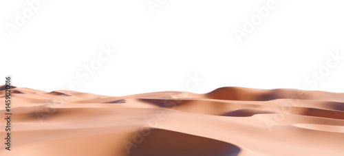 3D realistic sand beach landscape isolated on a transparent background. Render of desert dunes with sandy texture. Beach travel, product podium, and summer sale concept. 3D realistic vector