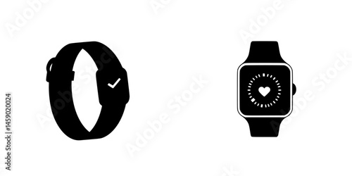 Icons representing a fitness tracker and smartwatch showcasing health monitoring technology and wearable devices