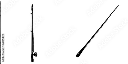 Flat black icon of a rod and a stick displayed side by side with clear focus on their shapes and outlines against a contrasting background