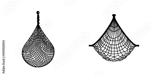 Artistic representation of flat black fishing nets showcasing unique designs in outline format for creative projects