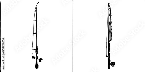 Detailed flat black icon of a fishing rod showcasing its unique design and structure with a simplistic style