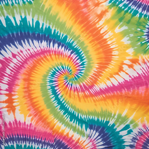 Vibrant, swirly rainbow tie-dye pattern fills the frame, featuring a mesmerizing blend of pink, orange, yellow, green,