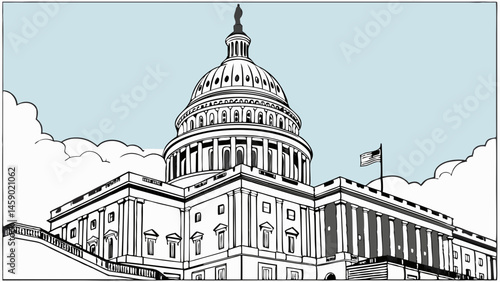 Capitol Dome Illustration against a Blue Sky Background  