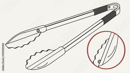 Grill Tongs Outline Design with Detail  