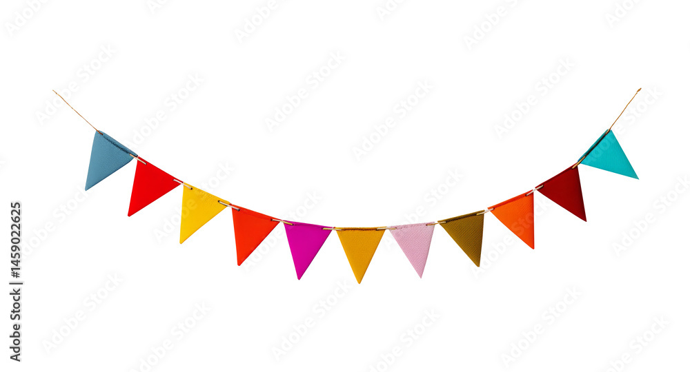 Obraz premium Colorful flags garland triangle for decorative, isolated on transparent background.