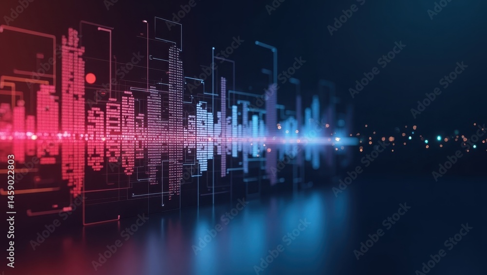 Digital waveform. Futuristic background. Technology concept. Business design. Data visualization. Dark neon. Blue red palette. Modern abstract. Innovation symbol. Tech audience. Digital waveform. Futuristic background. Technology concept. Business design. Data visualization. Dark neon. Blue red palette. Modern abstract. Innovation symbol. Tech audience.