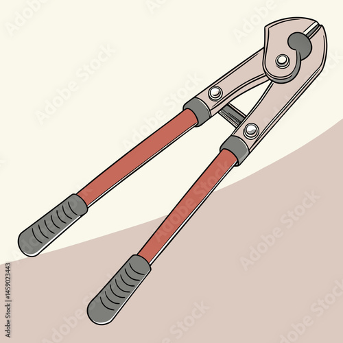 Bolt cutter tool with red rubber grips on a light background  