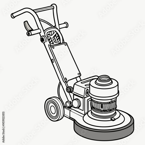 Floor Grinder Machine in Technical Drawing Style  
