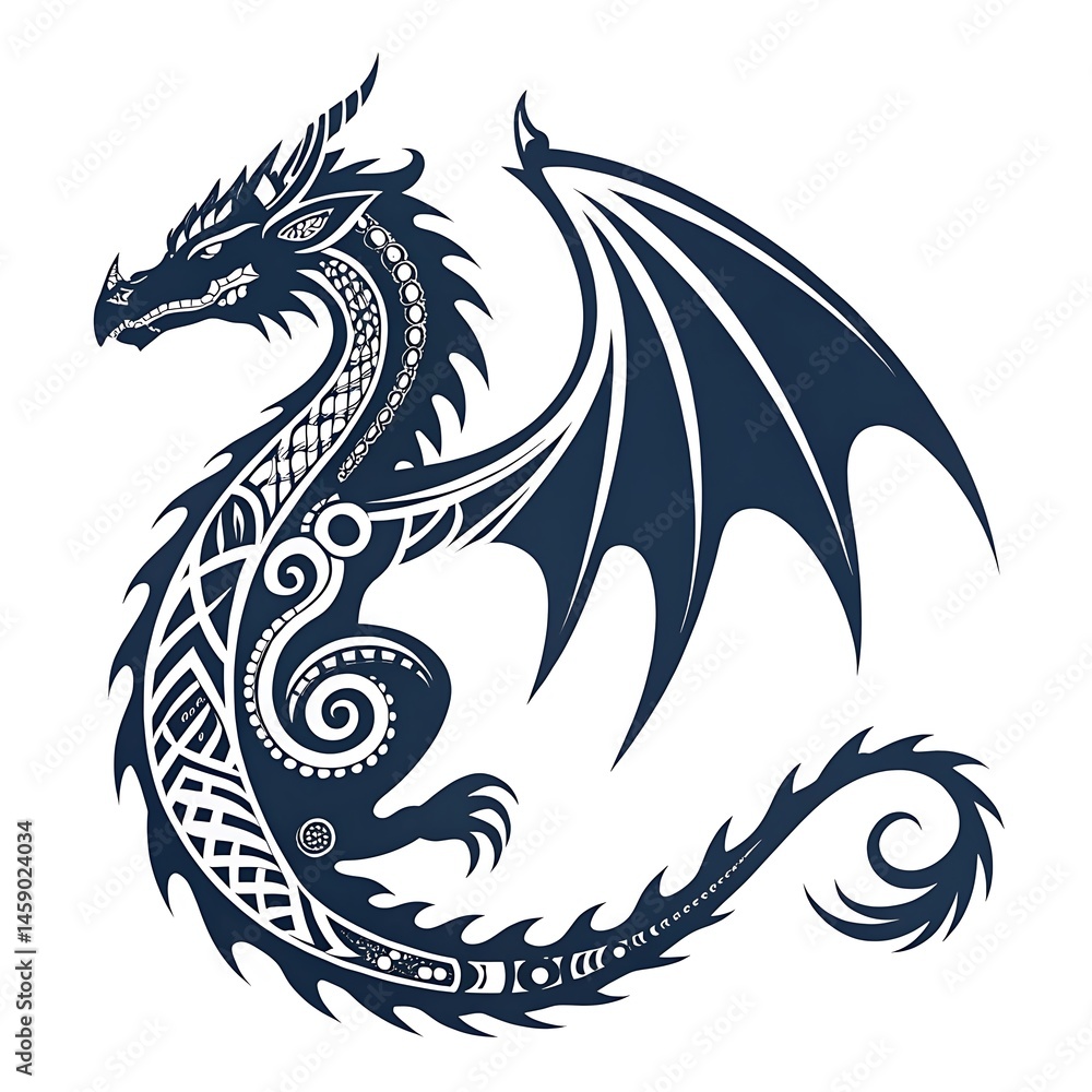 Fototapeta premium minimalist-dragon-silhouette-with-tribal-design-el