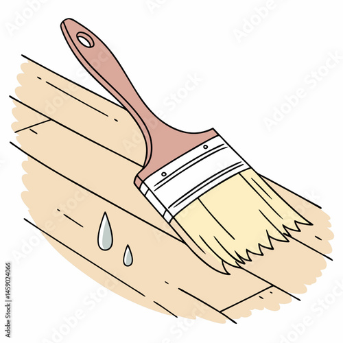 Paint brush cleaning water droplets on wooden floor  