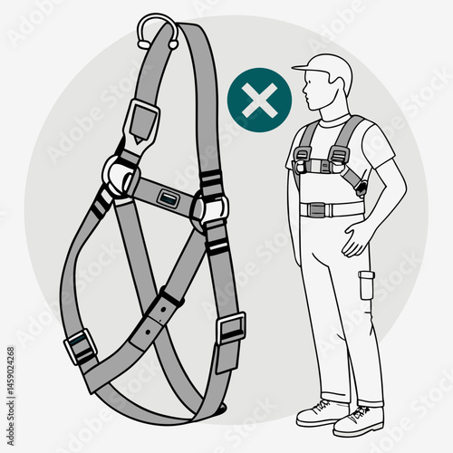 Safety harness illustration showing improper wear  
