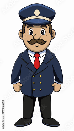 Cartoon chauffeur character in uniform with a friendly smile  