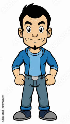 Cartoon boy smiling confidently in casual clothing  