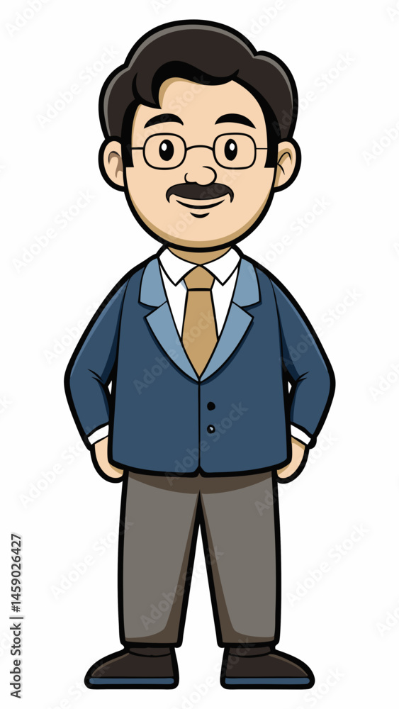 Cartoon economist standing confidently in business attire Cartoon economist standing confidently in business attire