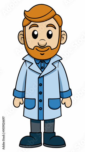 Meteorologist cartoon character wearing a lab coat, smiling  