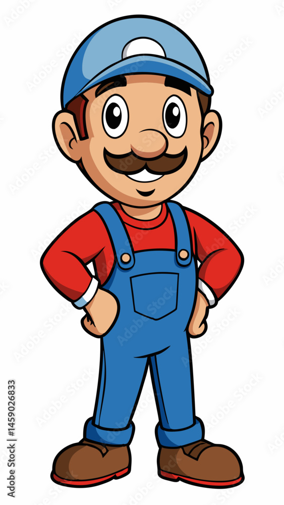 Cartoon plumber standing confidently with a friendly smile Cartoon plumber standing confidently with a friendly smile
