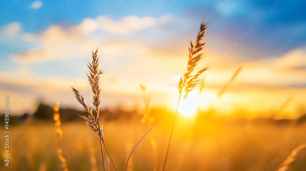 Golden hour sunset illuminates tall grass blades, creating a warm and serene landscape. The sun's rays backlight the delicate seed heads, showcasing their intricate details against a : Generative AI Golden hour sunset illuminates tall grass blades, creating a warm and serene landscape. The sun's rays backlight the delicate seed heads, showcasing their intricate details against a : Generative AI