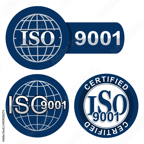international quality certificate iso 9001 stamp emblem vector set