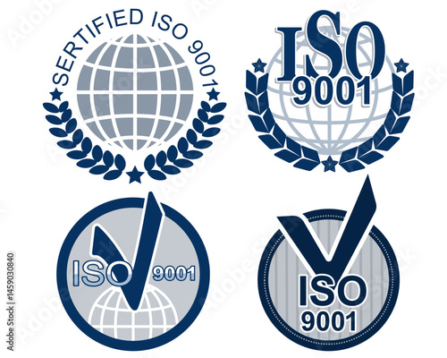 international quality certificate iso 9001 stamp emblem vector set
